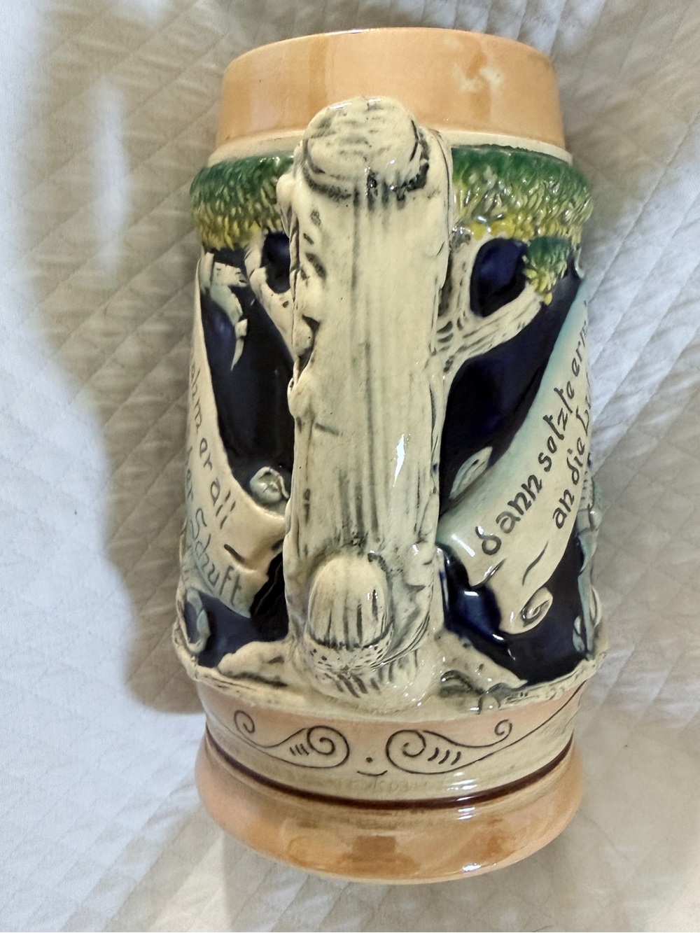 Hand-Painted Ceramic Beer Stein in Blue, Green and Tan - Picture 4 of 6
